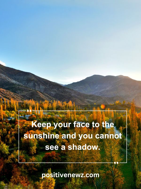 Quote Of The Day May 15- Keep your face to the sunshine and you cannot see a shadow.